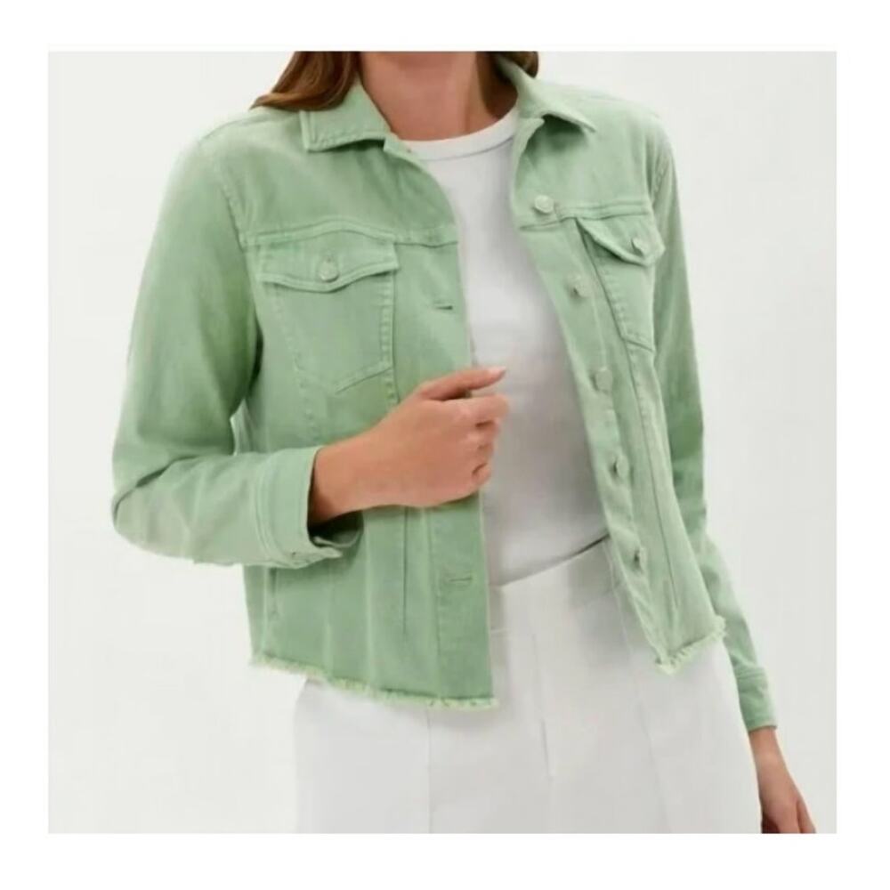 Ecru Clean Denim Jacket with Fray Hem